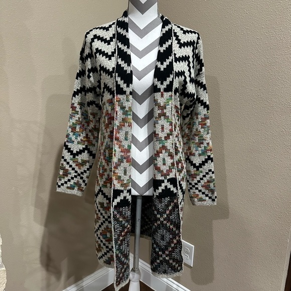 Dreamers by Anthropologie Aztec Tribal Knit Long Duster Cardigan Sweater - Picture 1 of 5